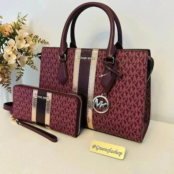 Michael Kors Purse & Wallet Sheila Medium Signature Logo and Metallic Satchel - Picture 2 of 11